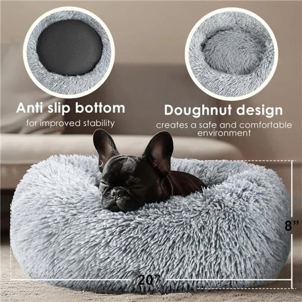 Dog & Cat Bed for Indoor Cats, 20in Calming Donut Bed for Puppy